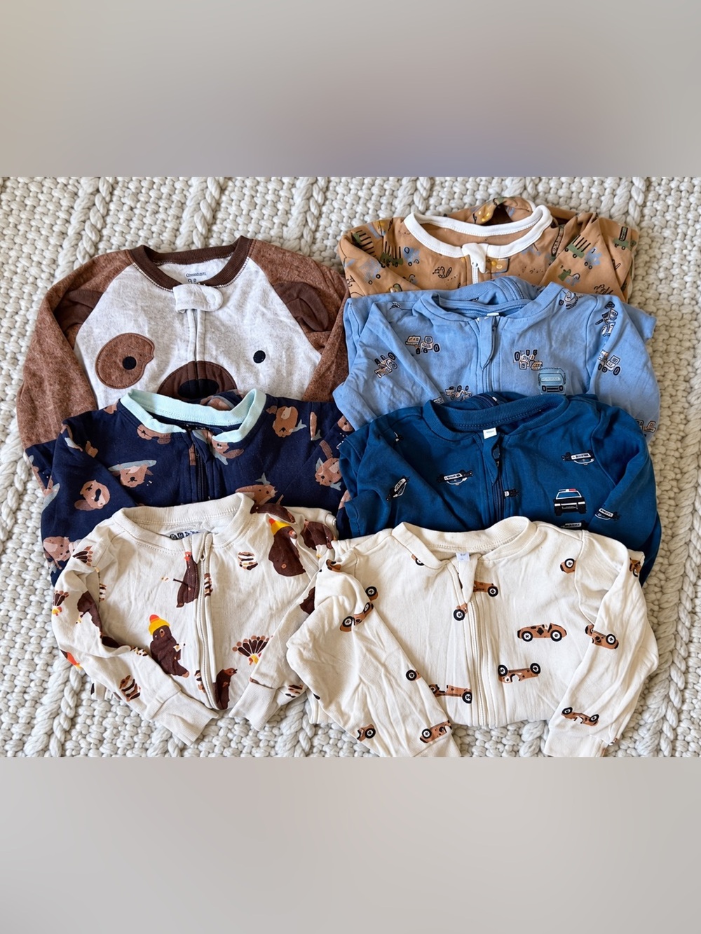 Kids Long Sleeve Footless Pajama Set - Mixed Blue, Cream, Brown Prints